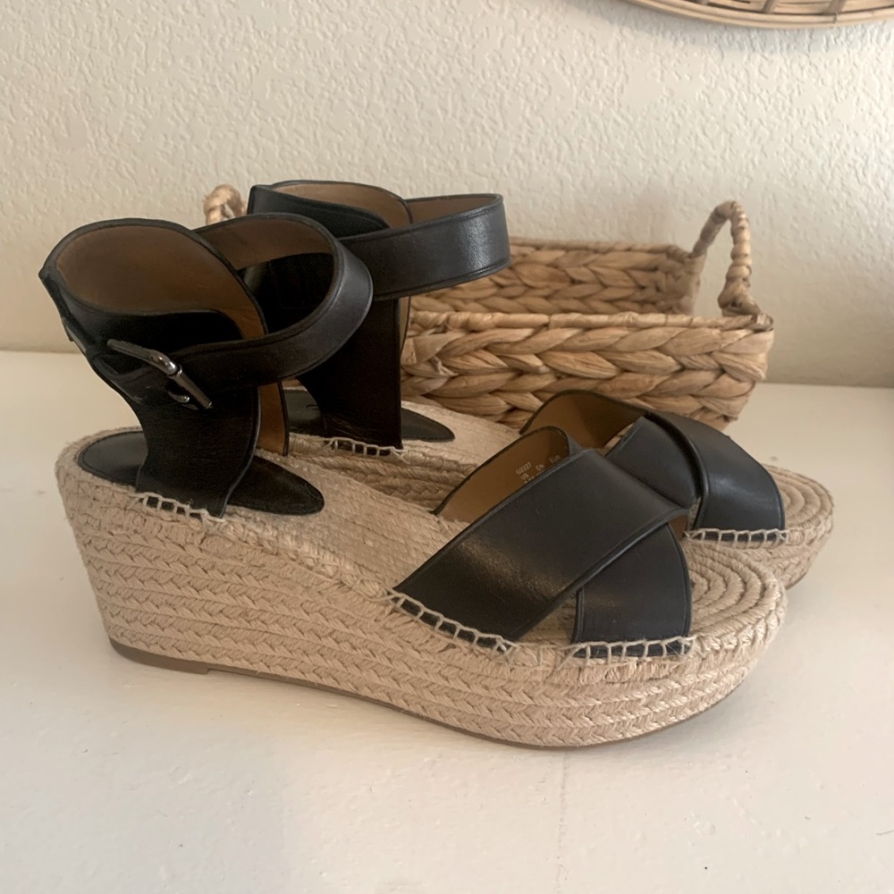 Black Coach Espadrilles Sandals- 9.5- Leather- EUC